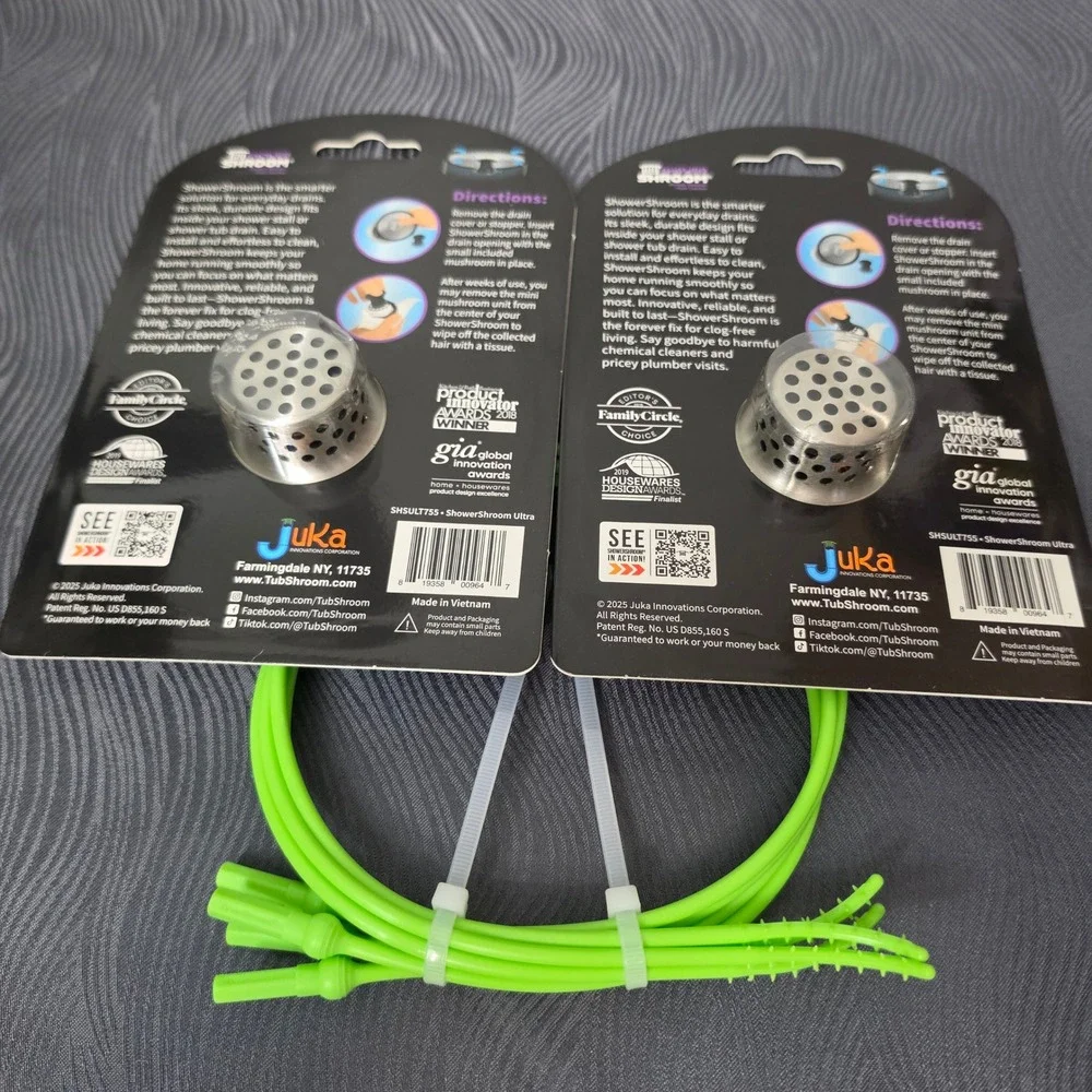 ShowerShroom Shower Strainer Bundle Silver Ultra Stainless Steel 2 Pack
